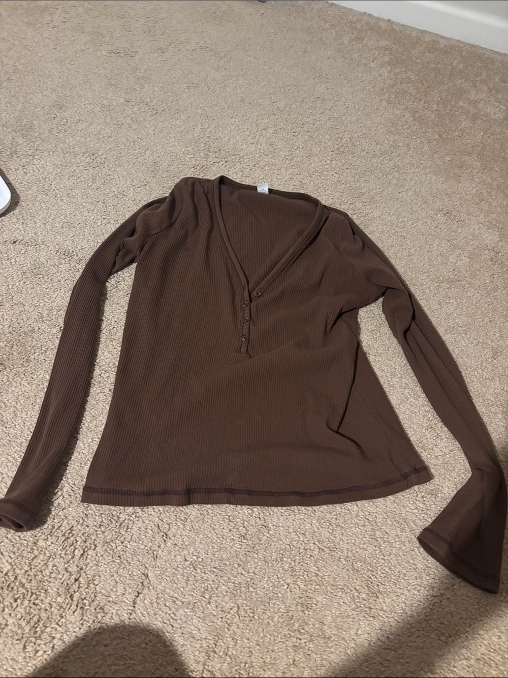 Old Navy Brown Ribbed Henley Long Sleeve Top